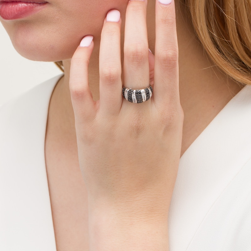 Main Image 2 of 1 CT. T.W. Enhanced Black and White Diamond Domed Ring in Sterling Silver
