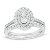 Thumbnail Image 1 of 1/5 CT. T.W. Composite Diamond Oval Frame Vintage-Style Bridal Set in Sterling Silver