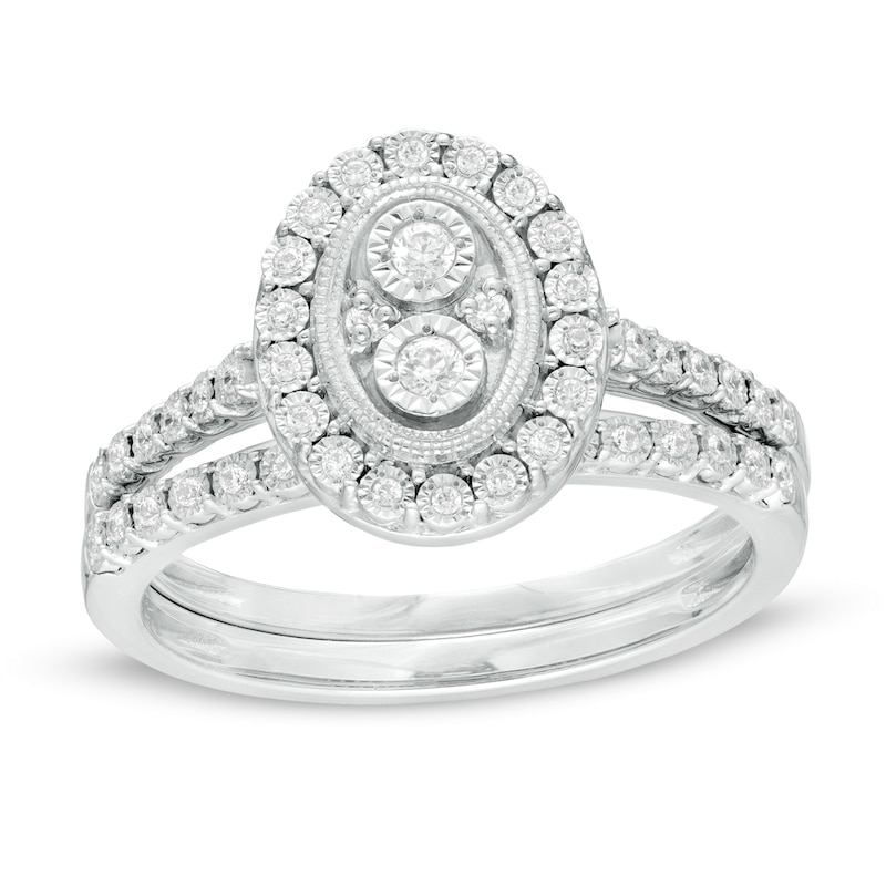 Main Image 1 of 1/5 CT. T.W. Composite Diamond Oval Frame Vintage-Style Bridal Set in Sterling Silver