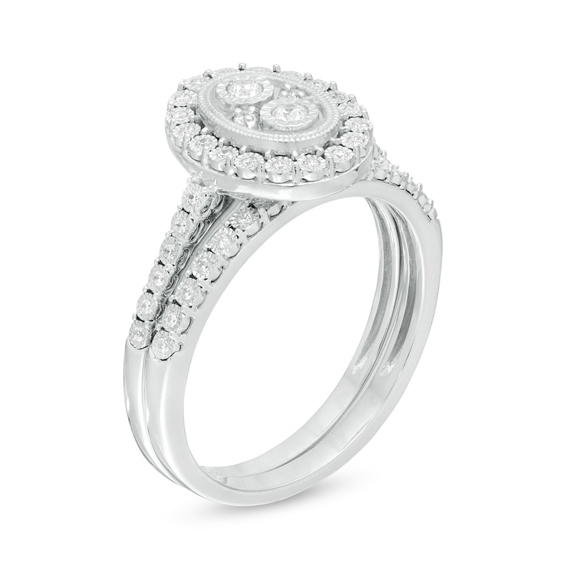 Main Image 3 of 1/5 CT. T.W. Composite Diamond Oval Frame Vintage-Style Bridal Set in Sterling Silver