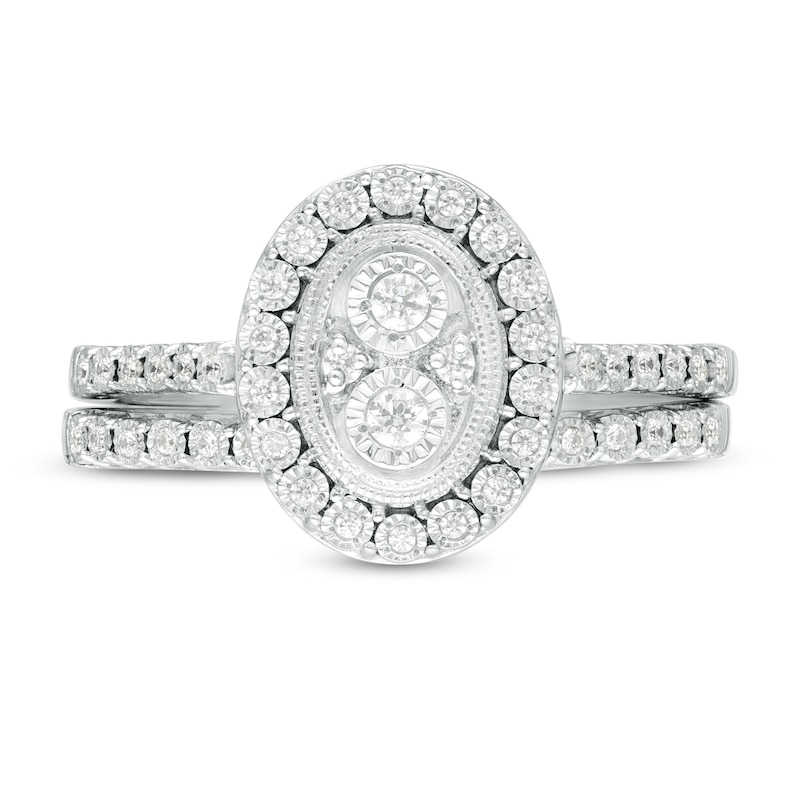 1/5 CT. T.W. Composite Diamond Oval Frame Vintage-Style Bridal Set in Sterling Silver