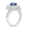 Thumbnail Image 2 of Oval Lab-Created Blue and White Sapphire Ornate Split-Shank Ring in Sterling Silver