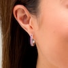 Thumbnail Image 2 of Lab-Created Ruby and White Sapphire Double Row Hoop Earrings in Sterling Silver