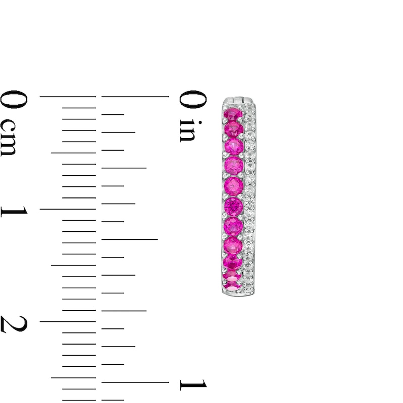 Main Image 3 of Lab-Created Ruby and White Sapphire Double Row Hoop Earrings in Sterling Silver