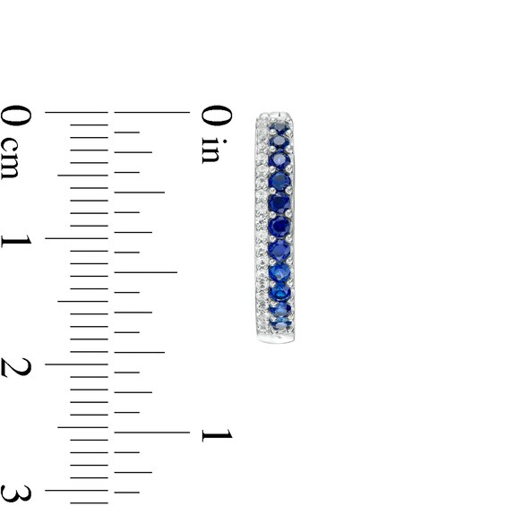 Lab-Created Blue and White Sapphire Double Row Hoop Earrings in Sterling Silver