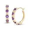 Thumbnail Image 0 of Amethyst and Lab-Created White Sapphire Hoop Earrings in Sterling Silver with 14K Gold Plate