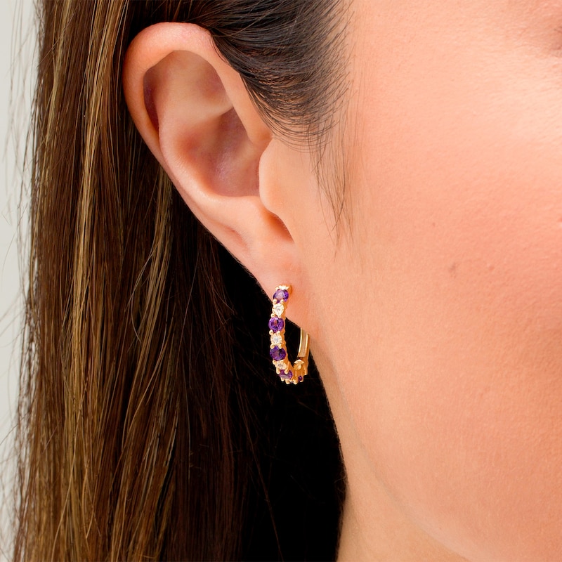 Amethyst and Lab-Created White Sapphire Hoop Earrings in Sterling Silver with 14K Gold Plate