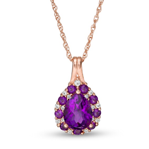 Pear-Shaped Amethyst and Lab-Created White Sapphire Teardrop Frame Pendant in Sterling Silver with 14K Rose Gold Plate Pear-Shaped Amethyst and Lab-Created White Sapphire Teardrop Frame Pendant in Sterling Silver with 14K Rose Gold Plate