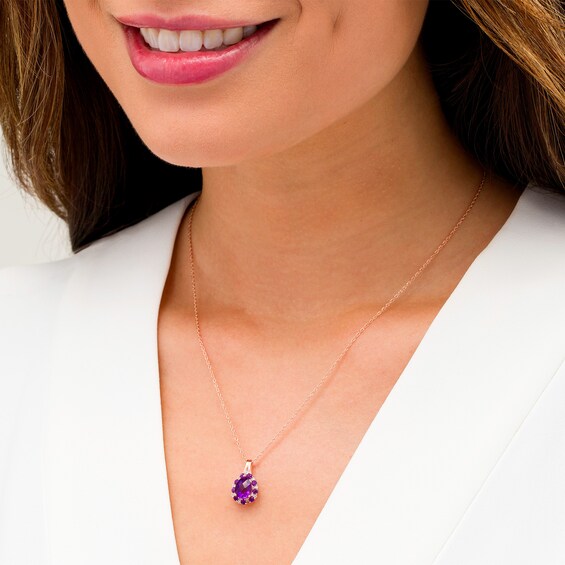 Pear-Shaped Amethyst and Lab-Created White Sapphire Teardrop Frame Pendant in Sterling Silver with 14K Rose Gold Plate Pear-Shaped Amethyst and Lab-Created White Sapphire Teardrop Frame Pendant in Sterling Silver with 14K Rose Gold Plate