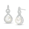 Thumbnail Image 0 of 7.0-7.5mm Cultured Freshwater Pearl and Lab-Created White Sapphire Doorknocker Drop Earrings in Sterling Silver