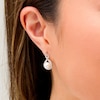 7.0-7.5mm Cultured Freshwater Pearl and Lab-Created White Sapphire Doorknocker Drop Earrings in Sterling Silver