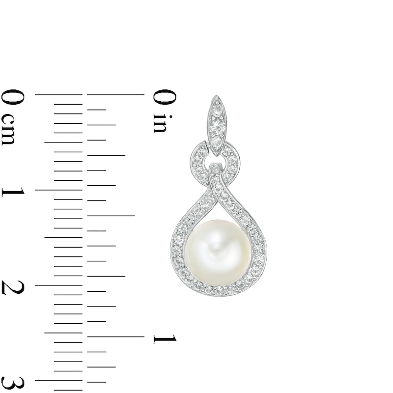 7.0-7.5mm Cultured Freshwater Pearl and Lab-Created White Sapphire Doorknocker Drop Earrings in Sterling Silver