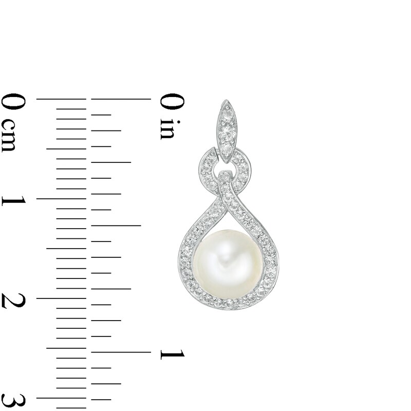 7.0-7.5mm Cultured Freshwater Pearl and Lab-Created White Sapphire Doorknocker Drop Earrings in Sterling Silver