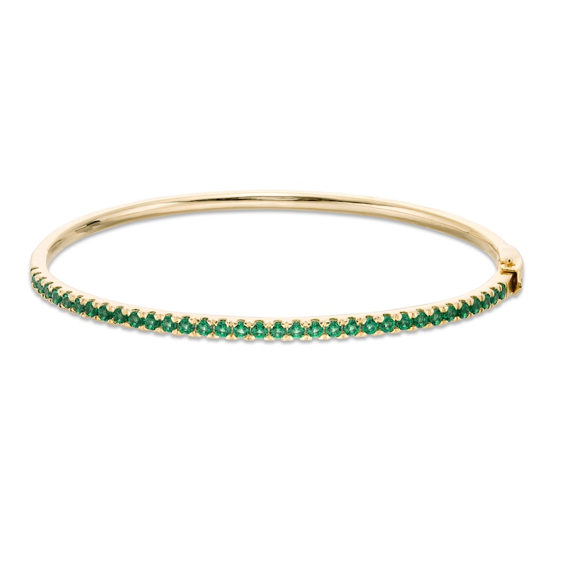 Main Image 1 of Lab-Created Emerald Bangle in Sterling Silver with 14K Gold Plate