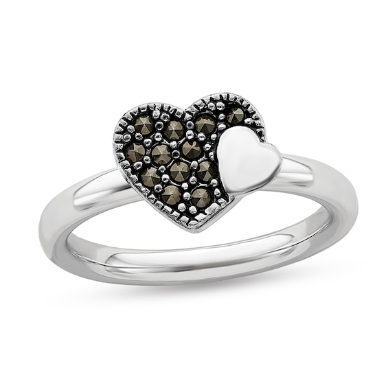 Stackable Expressions⢠Marcasite Double Hearts Ring in Sterling Silver