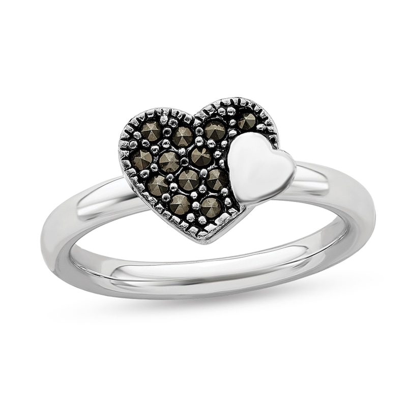 Main Image 1 of Stackable Expressions™ Marcasite Double Hearts Ring in Sterling Silver