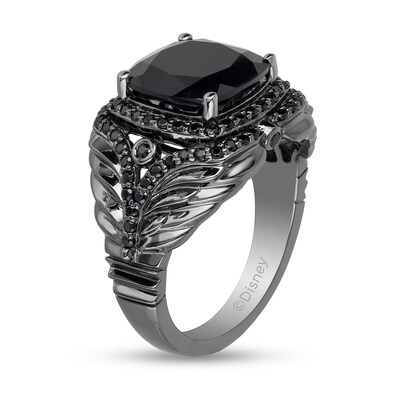 Enchanted Disney Villains Maleficent Onyx And 1 2 Ct T W Enhanced Black Diamond Ring In Black Rhodium Sterling Silver Zales