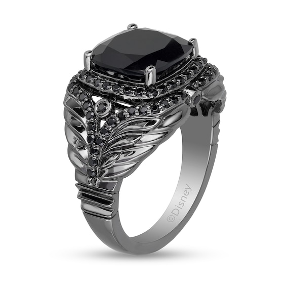 Enchanted Disney Villains Maleficent Onyx and 1/2 CT. T.w. Black Diamond Ring in Black Rhodium Sterling Silver