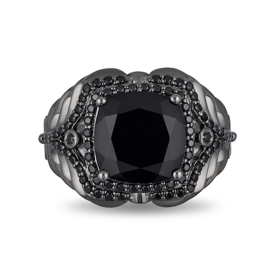 Enchanted Disney Villains Maleficent Onyx and 1/2 CT. T.w. Black Diamond Ring in Black Rhodium Sterling Silver