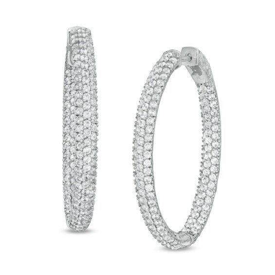 3-7/8 CT. T.w. Diamond Oval Inside-Out Hoop Earrings in 10K White Gold