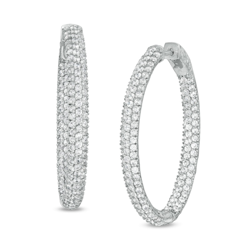 Main Image 1 of 3-7/8 CT. T.W. Diamond Oval Inside-Out Hoop Earrings in 10K White Gold