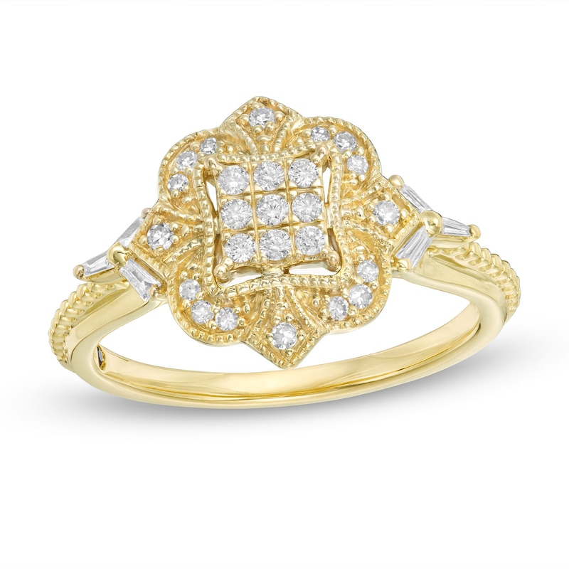 Main Image 1 of Cherished Promise Collection™ 1/5 CT. T.W. Composite Diamond Ornate Frame Vintage-Style Promise Ring in 10K Gold