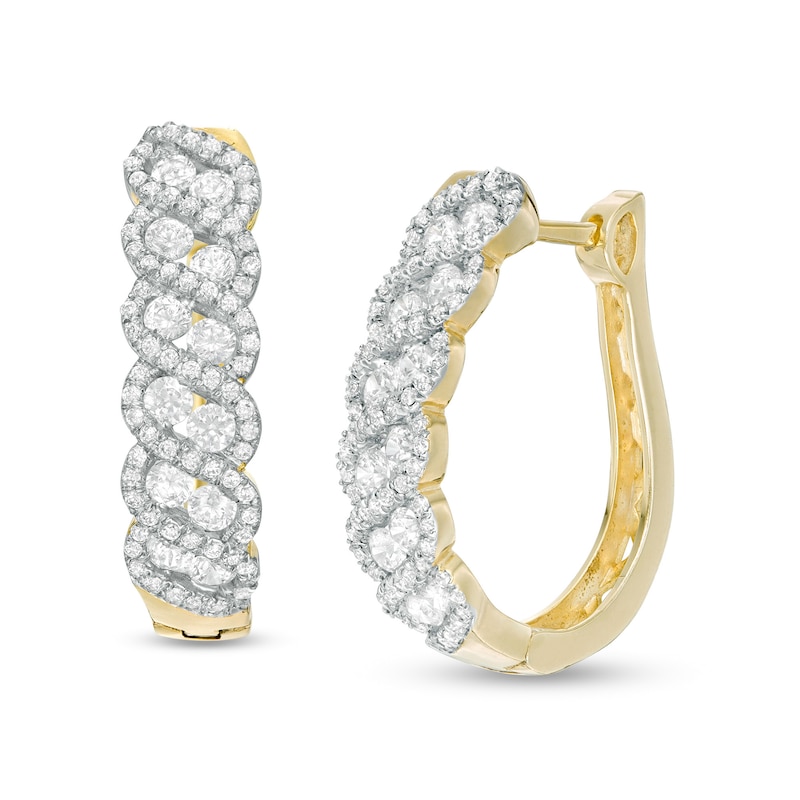 Main Image 1 of 1-1/2 CT. T.W. Diamond Cascading Twist Hoop Earrings in 10K Gold