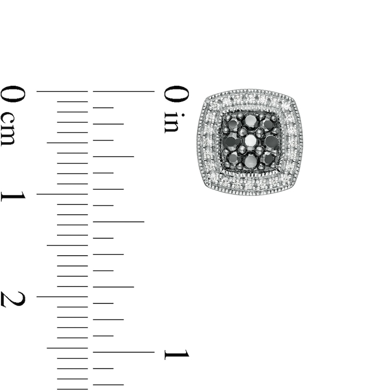 Main Image 2 of 1/2 CT. T.W. Enhanced Black and White Diamond Cushion Frame Vintage-Style Stud Earrings in Sterling Silver