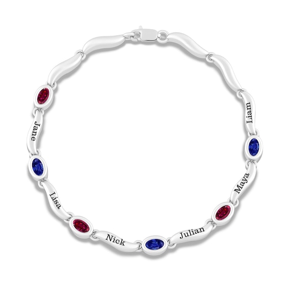 Mother's Oval Birthstone Wavy Family Bracelet in Sterling Silver (2-6 Stones and Names)