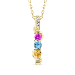 Mother's Birthstone and Lab-Created White Sapphire Cascading Linear Bar Pendant (2-4 Stones)