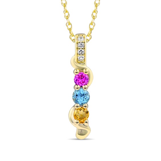 Mother's Birthstone and Lab-Created White Sapphire Cascading Linear Bar Pendant (2-4 Stones)