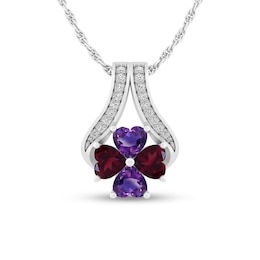 Mother's Heart-Shaped Birthstone and Lab-Created White Sapphire Clover Pendant (4 Stones)