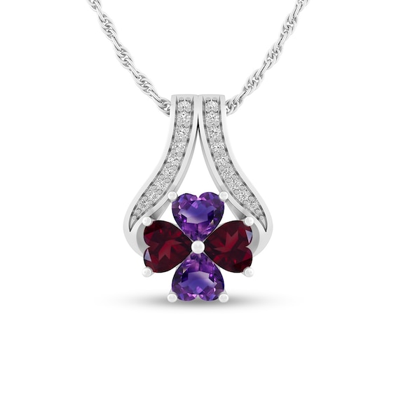 Mother's Heart-Shaped Birthstone and Lab-Created White Sapphire Clover Pendant (4 Stones)