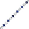 Thumbnail Image 1 of Alternating Princess-Cut Lab-Created Blue and White Sapphire Line Bracelet in Sterling Silver - 7.25"