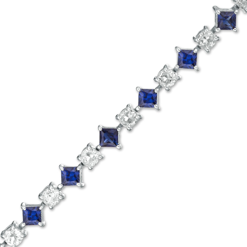 Alternating Princess-Cut Lab-Created Blue and White Sapphire Line Bracelet in Sterling Silver - 7.25"