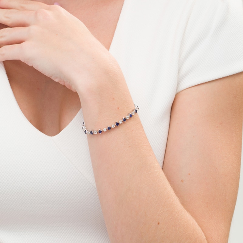 Alternating Princess-Cut Lab-Created Blue and White Sapphire Line Bracelet in Sterling Silver - 7.25"