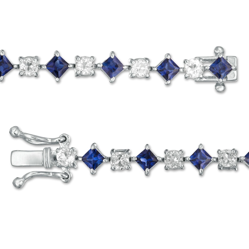 Alternating Princess-Cut Lab-Created Blue and White Sapphire Line Bracelet in Sterling Silver - 7.25"