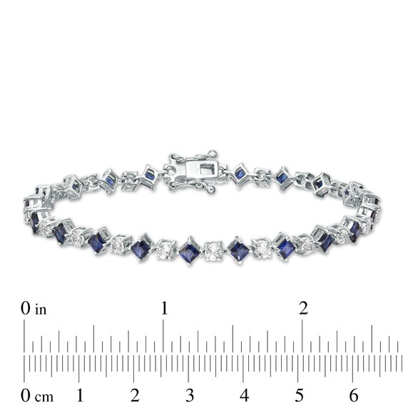 Alternating Princess-Cut Lab-Created Blue and White Sapphire Line Bracelet in Sterling Silver - 7.25"