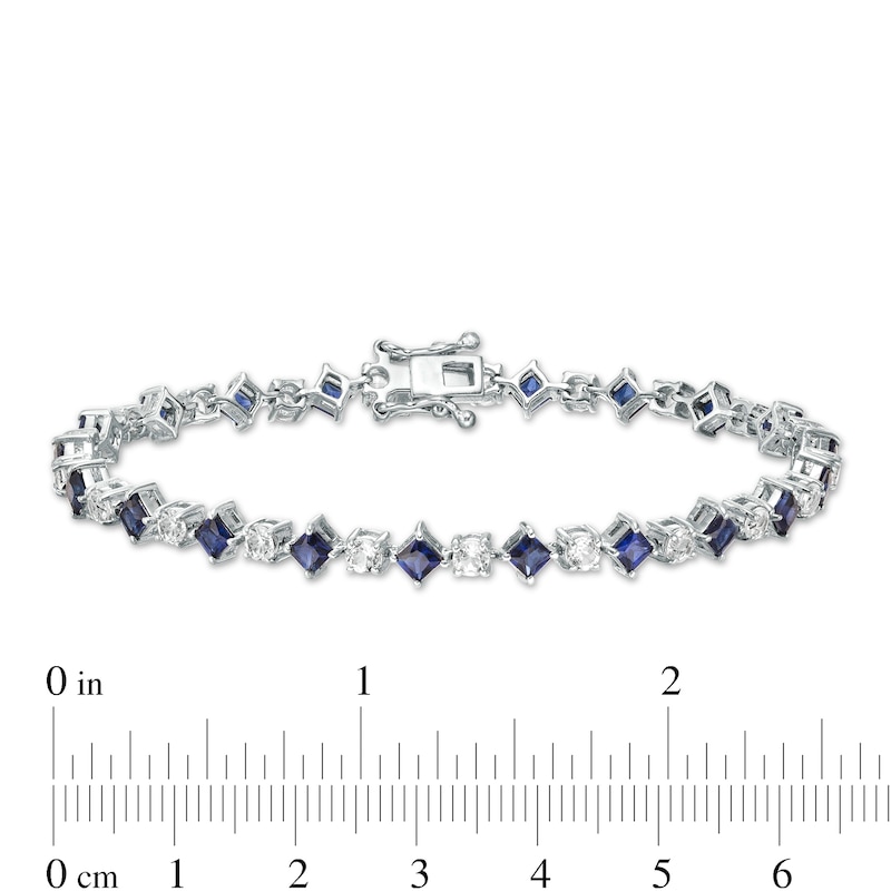 Alternating Princess-Cut Lab-Created Blue and White Sapphire Line Bracelet in Sterling Silver - 7.25"