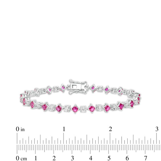 Alternating Princess-Cut Lab-Created Ruby and White Sapphire Line Bracelet in Sterling Silver - 7.25"