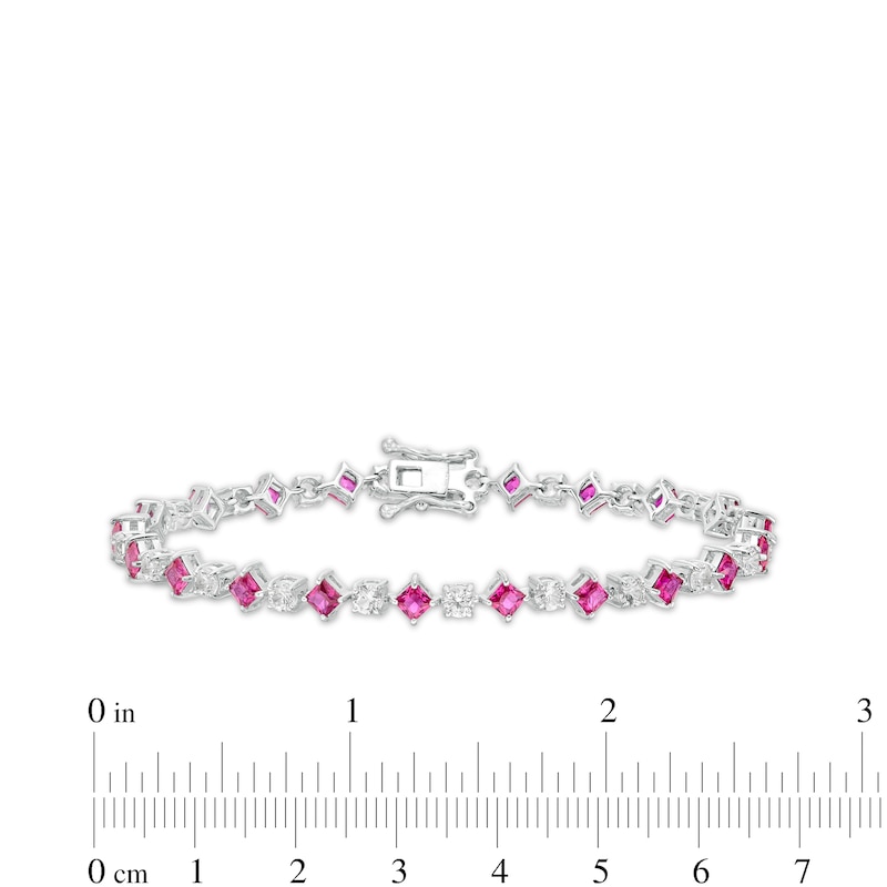 Alternating Princess-Cut Lab-Created Ruby and White Sapphire Line Bracelet in Sterling Silver - 7.25"