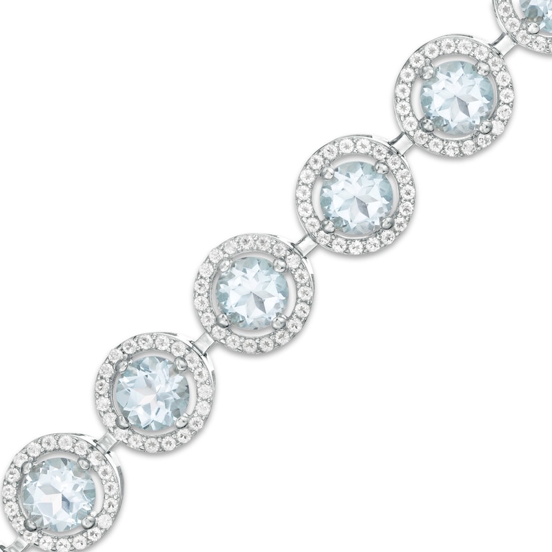 Main Image 1 of 6.0mm Sky Blue and White Topaz Frame Bracelet in Sterling Silver - 7.25"