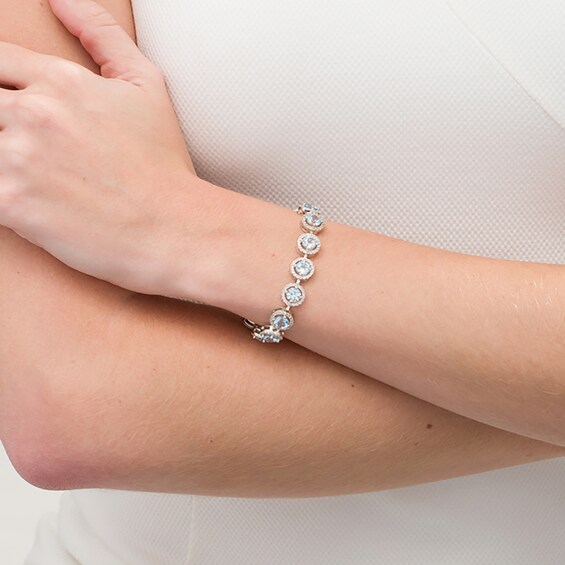 6.0mm Sky Blue and White Topaz Frame Bracelet in Sterling Silver - 7.25"