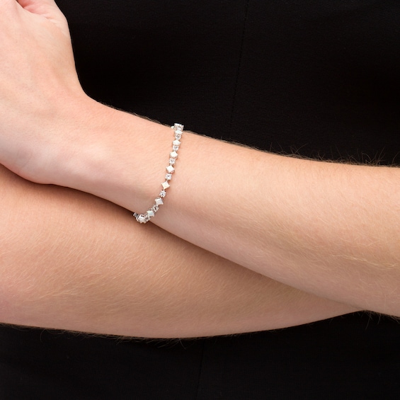 Alternating Princess-Cut Lab-Created Opal and White Sapphire Line Bracelet in Sterling Silver - 7.25"