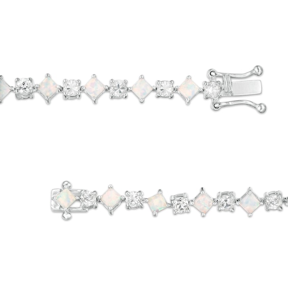 Alternating Princess-Cut Lab-Created Opal and White Sapphire Line Bracelet in Sterling Silver - 7.25"