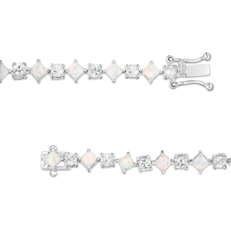 Alternating Princess-Cut Lab-Created Opal and White Sapphire Line Bracelet in Sterling Silver - 7.25"