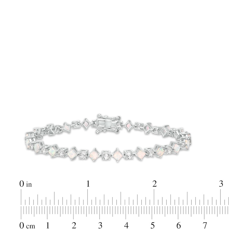 Alternating Princess-Cut Lab-Created Opal and White Sapphire Line Bracelet in Sterling Silver - 7.25"