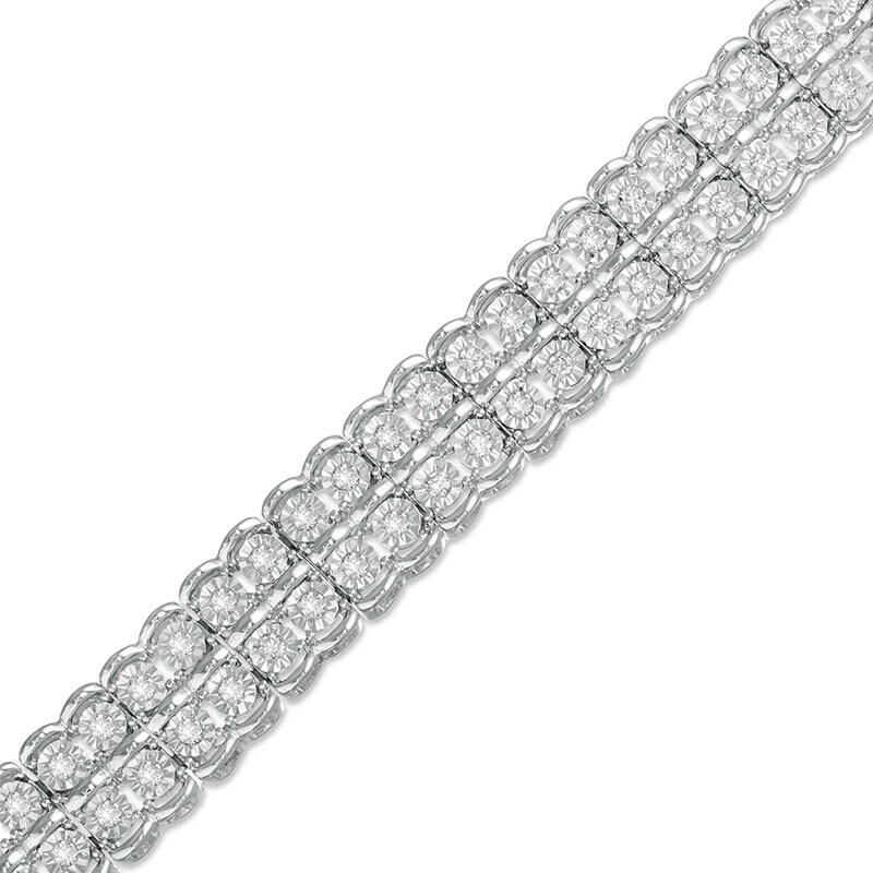 Main Image 1 of 1 CT. T.W. Diamond Double Row Scallop-Edge Tennis Bracelet in Sterling Silver - 7.25"