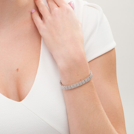 1 CT. T.w. Diamond Double Row Scallop-Edge Tennis Bracelet in Sterling Silver - 7.25"