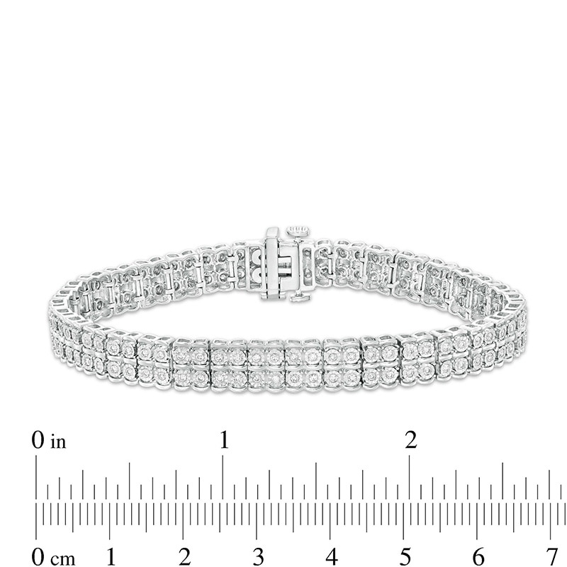 Main Image 3 of 1 CT. T.W. Diamond Double Row Scallop-Edge Tennis Bracelet in Sterling Silver - 7.25"